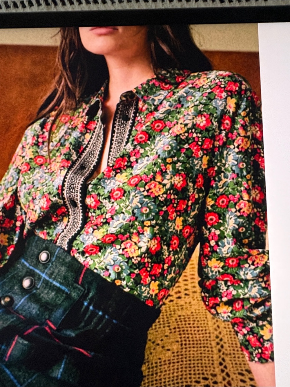 Sezane Floral Multicolor Silk Button Down Blouse 40